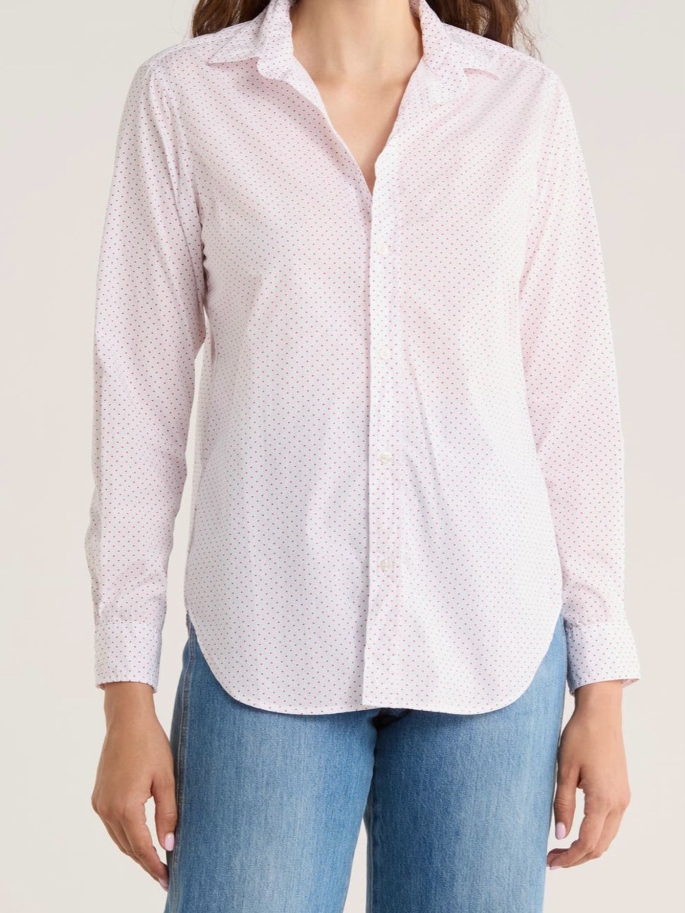 Frank & Eileen Classic Cotton Button-Up Shirt in Small Pink Dots